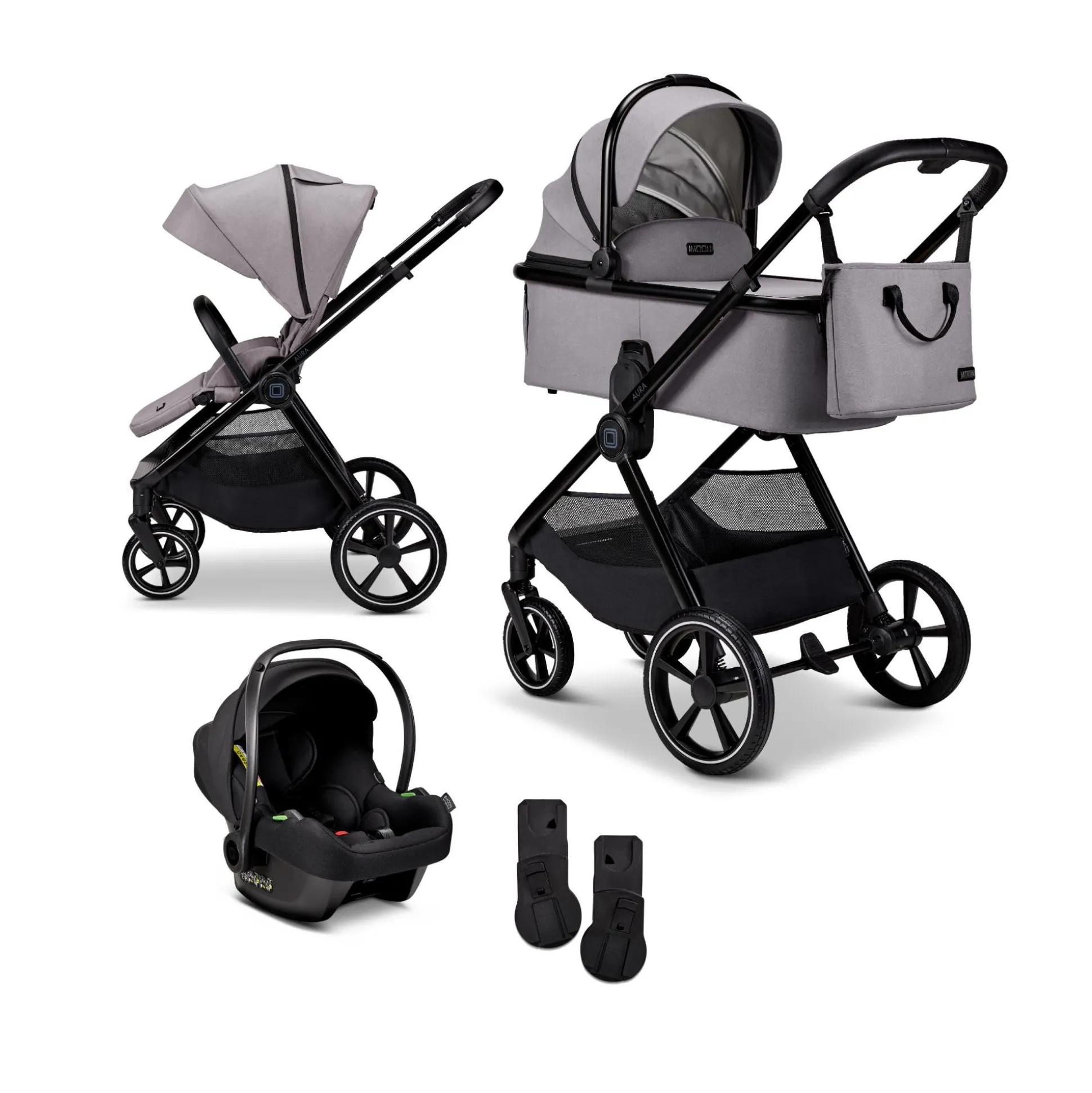 AURA 2 in 1 Kombi-Kinderwagen Stone mit Babyschale Cosmo 2.0