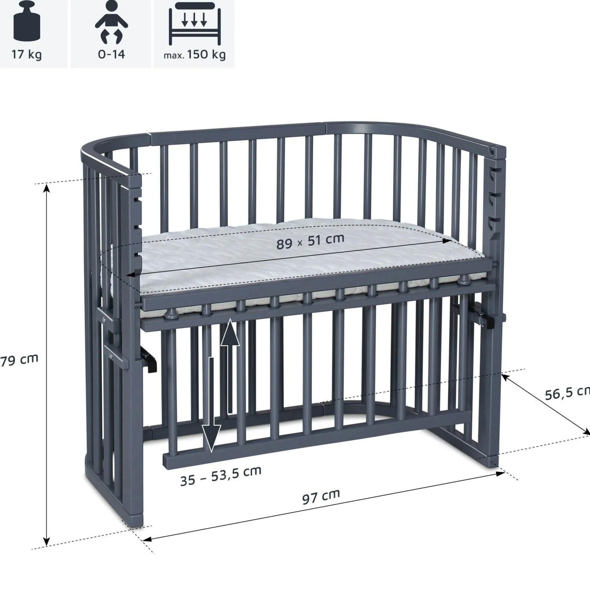 Babybay Maxi Comfort Plus Schiefergrau