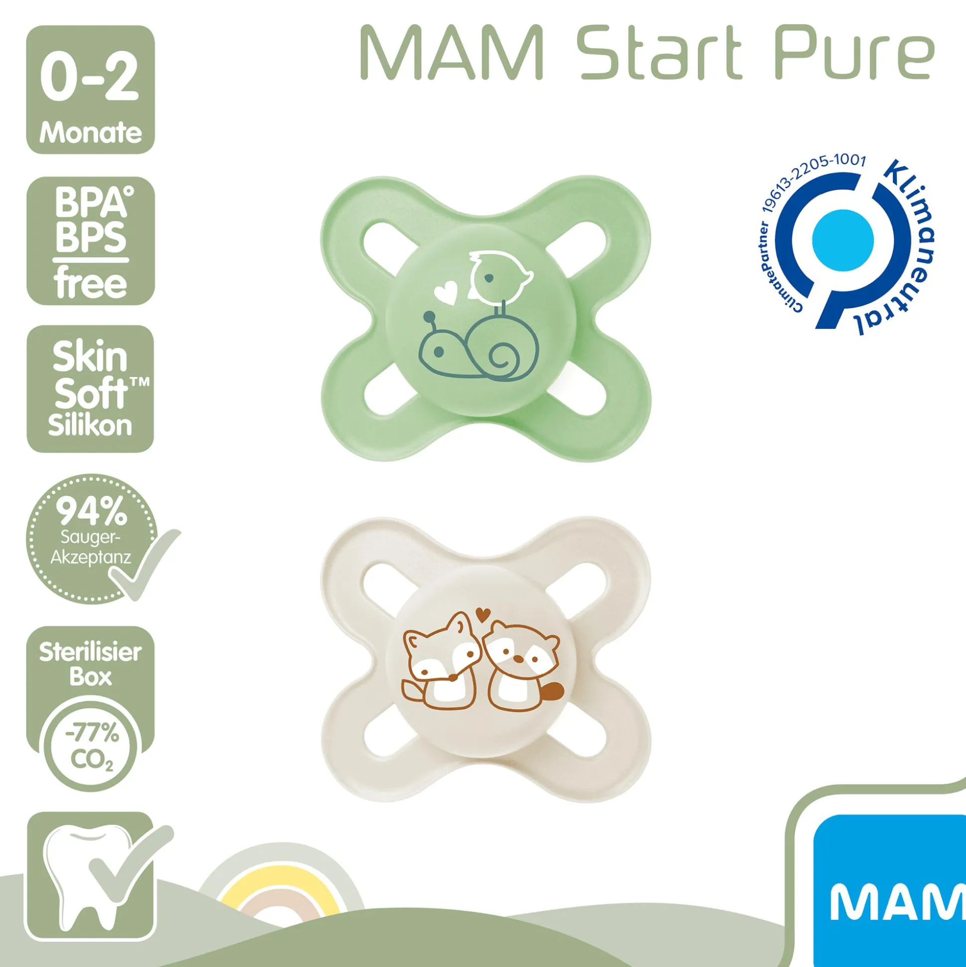 Beruhigungssauger Original Start Silikon 0-2 Monate 2 Stück Schnecke/Fuchs