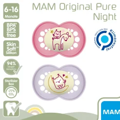 Beruhigungssauger Original Night Silikon 6-16 Monate 2 Stück Reh/Eule