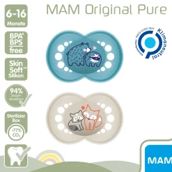 Beruhigungssauger Original matt Silikon 6-16 Monate 2 Stück Bär/Fuchs