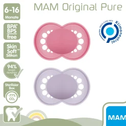 Beruhigungssauger Original matt plain Silikon 6-16 Monate pink/lila
