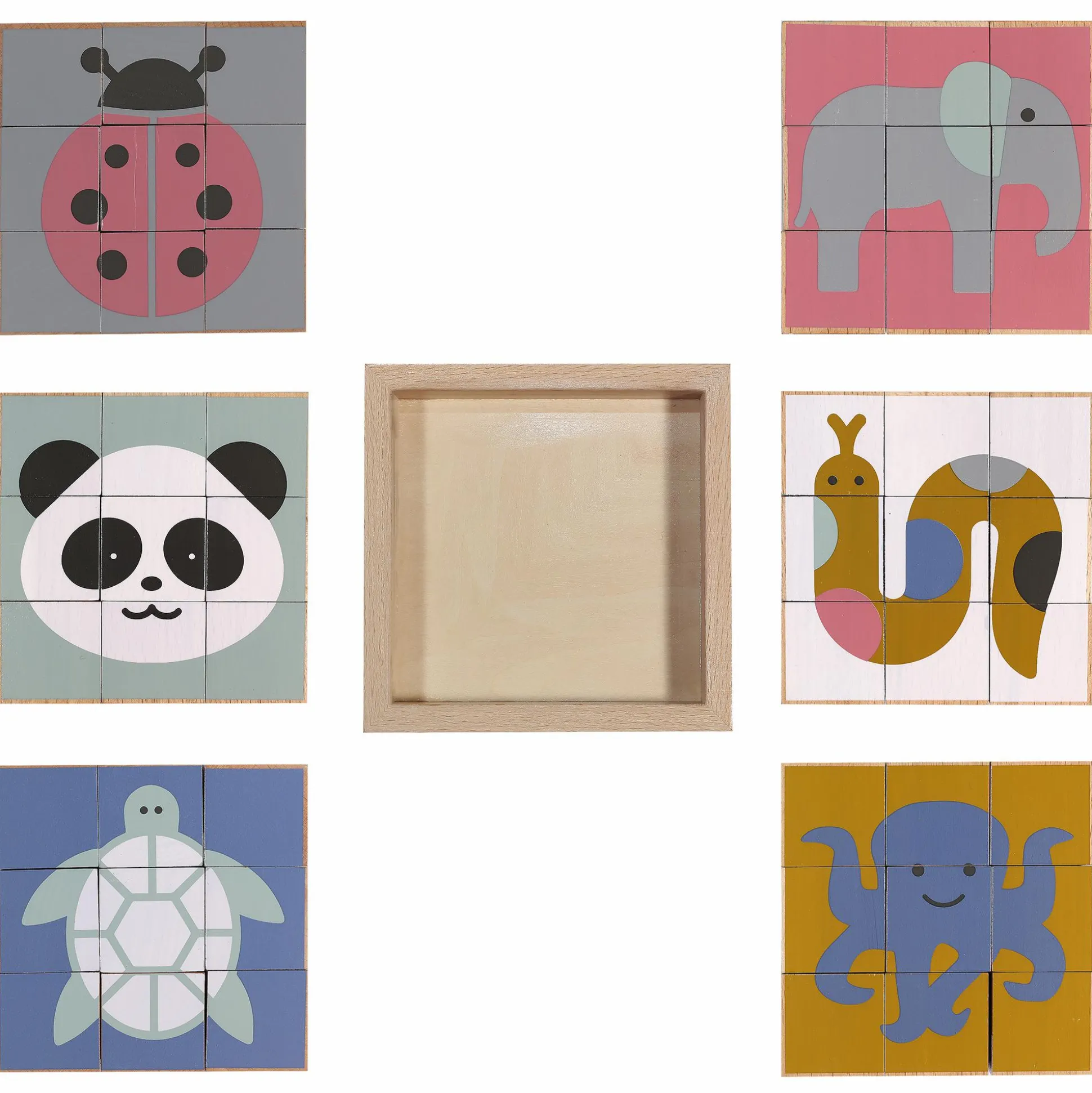 Holzwürfel-Puzzle Tiere