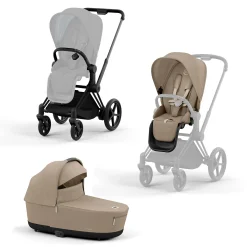 Set e-Priam Rahmen Matt Black mit Wanne Lux und Sitzpaket Cozy Beige