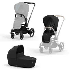 Set e-Priam Rahmen Matt Black mit Wanne Lux und Sitzpaket Sepia Black