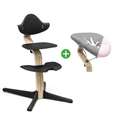 Set Nomi® Hochstuhl Buche Natural Black mit Newborn Set Black Grey/Pink