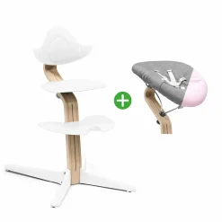 Set Nomi® Hochstuhl Buche White mit Newborn Set White Grey/Pink