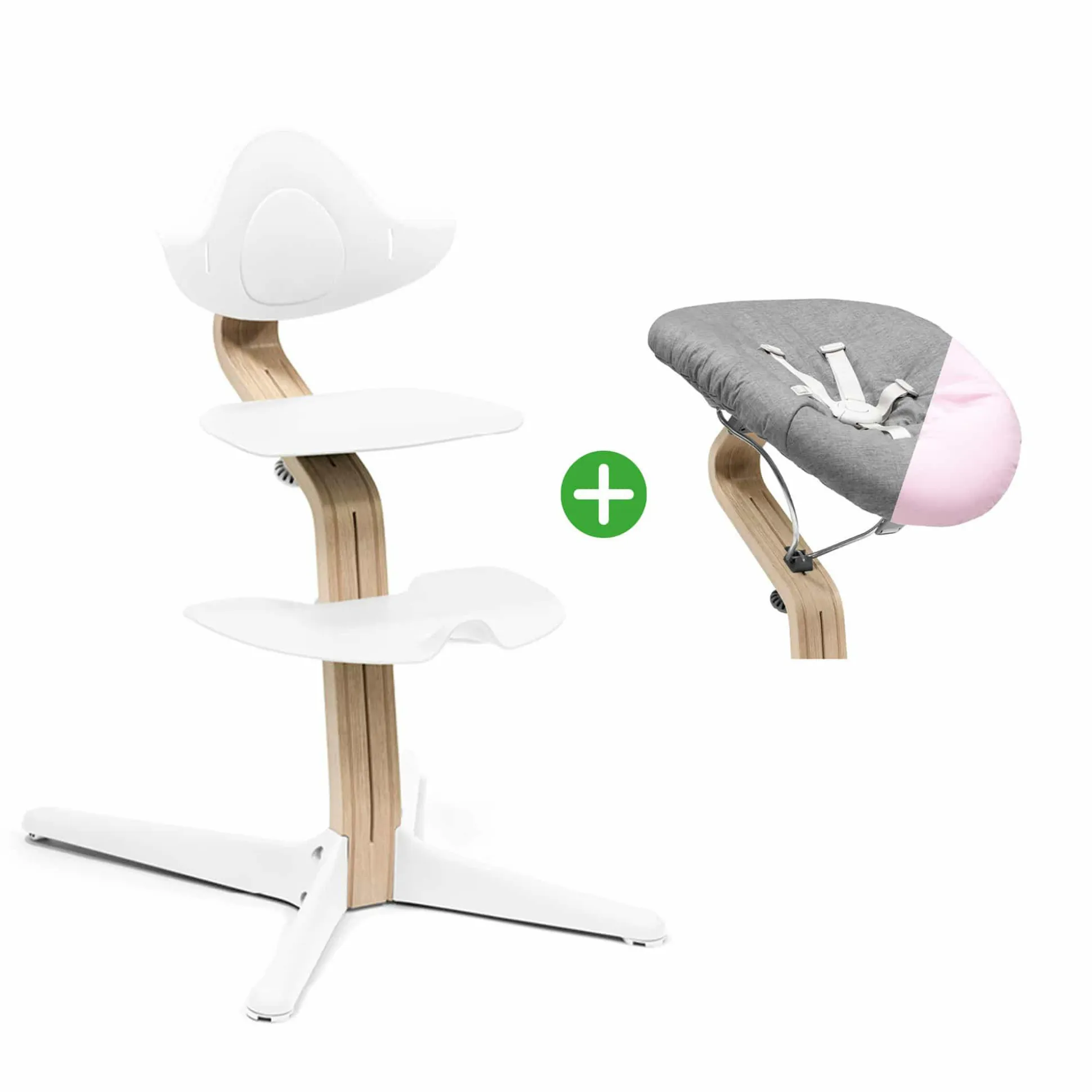 Set Nomi® Hochstuhl Buche White mit Newborn Set White Grey/Pink