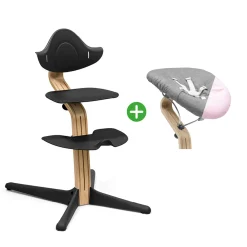 Set Nomi® Hochstuhl Oak Black mit Newborn Set Black Grey/Pink