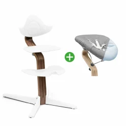 Set Nomi® Hochstuhl Walnut White mit Newborn Set White Grey/Blue
