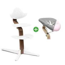 Set Nomi® Hochstuhl Walnut White mit Newborn Set White Grey/Pink