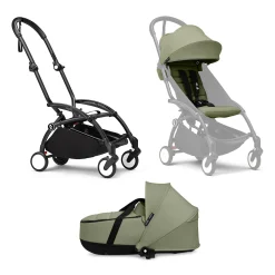Set YOYO³ Gestell Black mit 0+ Liegewanne und 6+ Textilset Olive