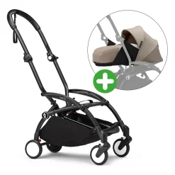 Set YOYO³ Gestell Black mit 0+ Neugeborenen-Set Taupe