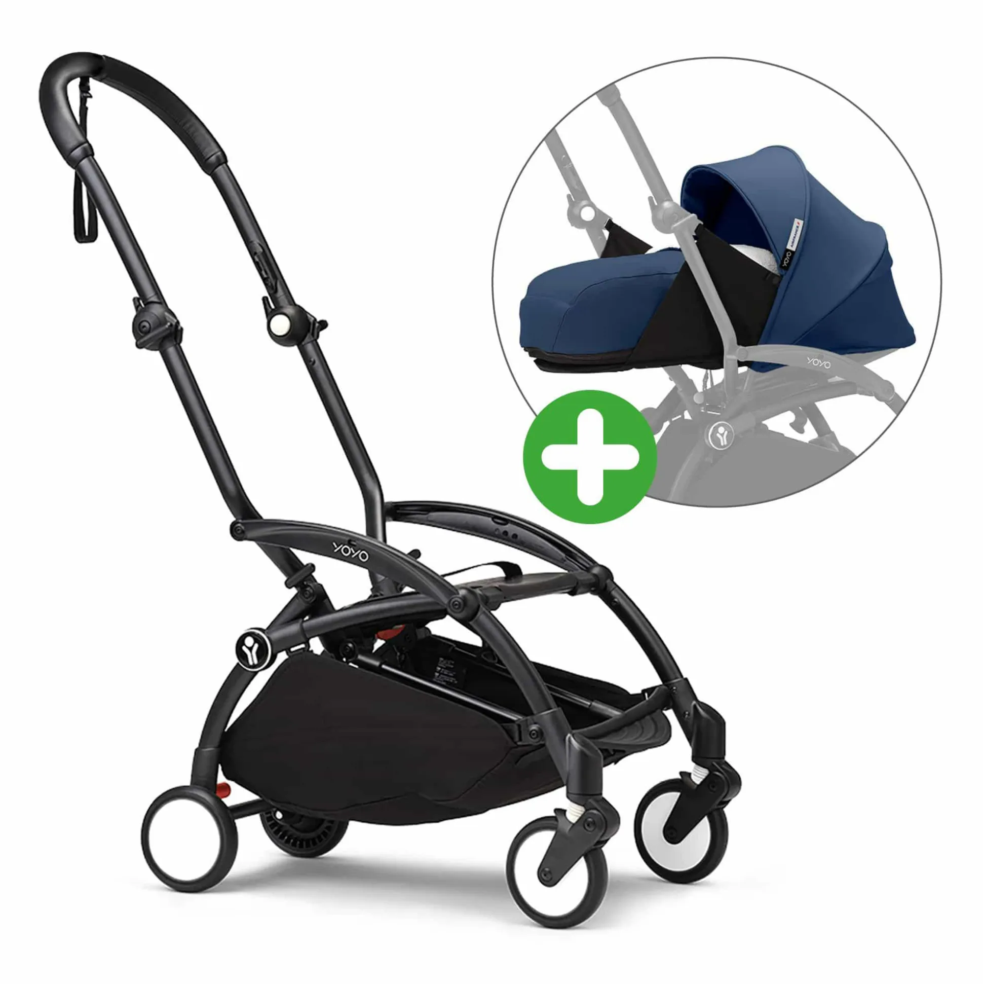 Set YOYO³ Gestell Black mit 0+ Neugeborenen-Set France Blue