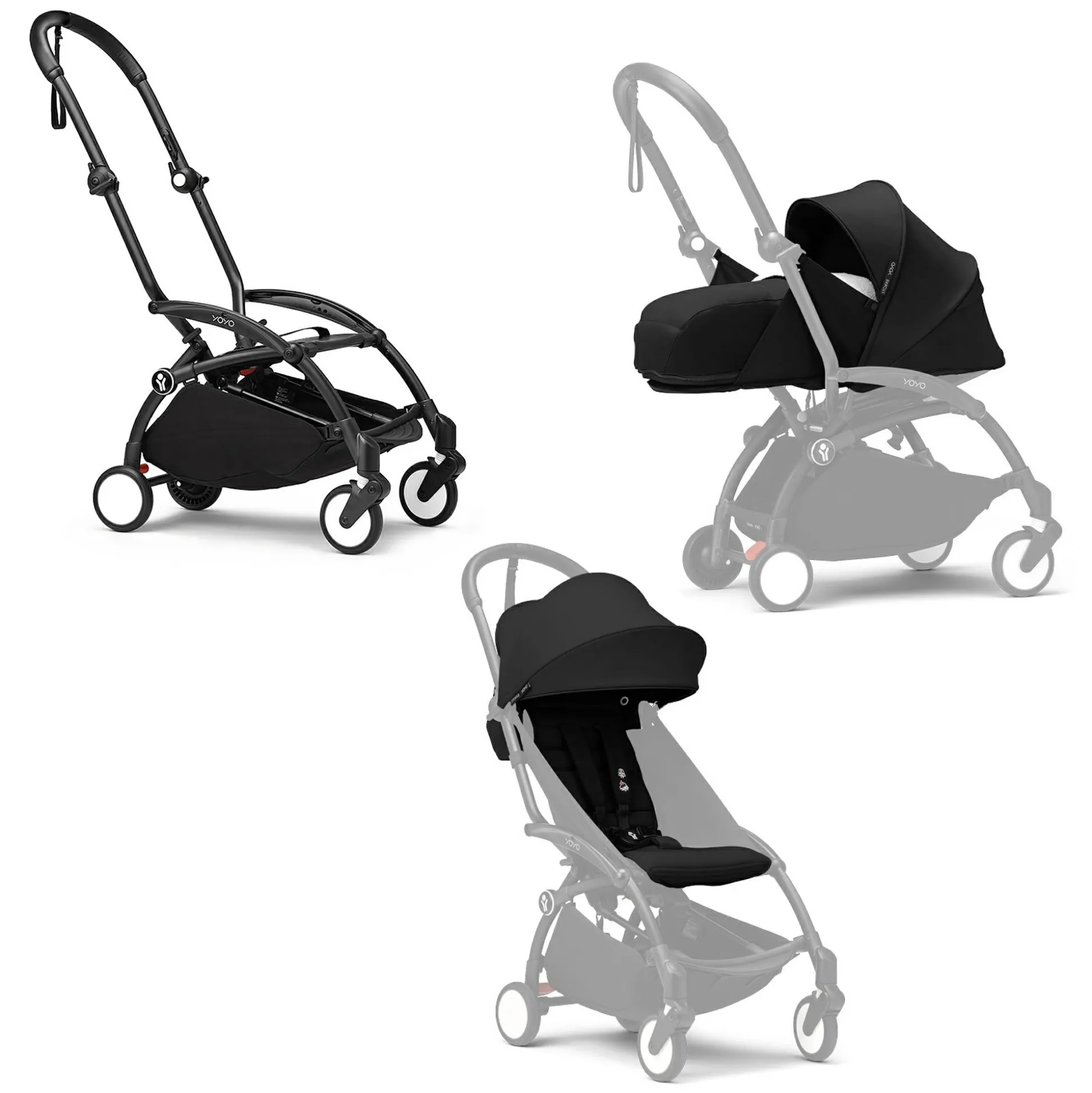 Set YOYO³ Gestell Black mit 0+ Neugeborenen-Set und 6+ Farbpaket Black