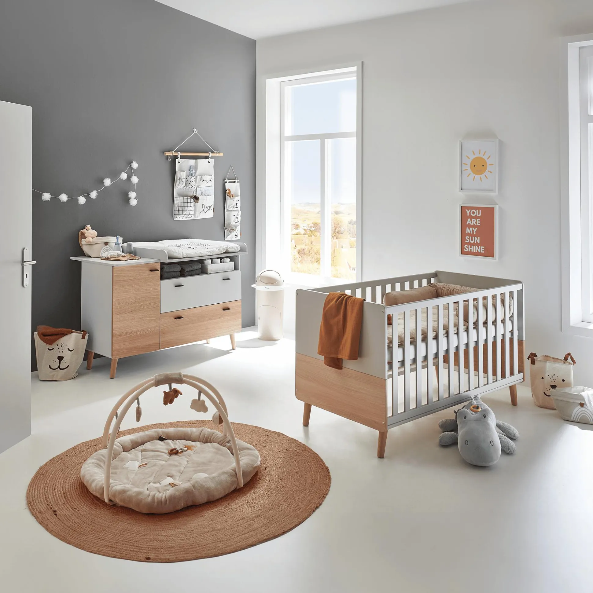 2-teiliges Spar-Set Babyzimmer Lovis mit Kommodenfüßen 88 cm für die breite Wickelkommode