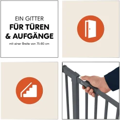 Tür- & Treppenschutzgitter Open N Stop 2 Dark Grey 75-80 cm