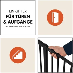 Tür- & Treppenschutzgitter Open N Stop 2 Black 75-80 cm