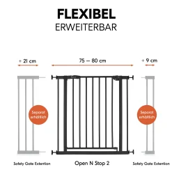 Tür- & Treppenschutzgitter Open N Stop 2 Black 75-80 cm