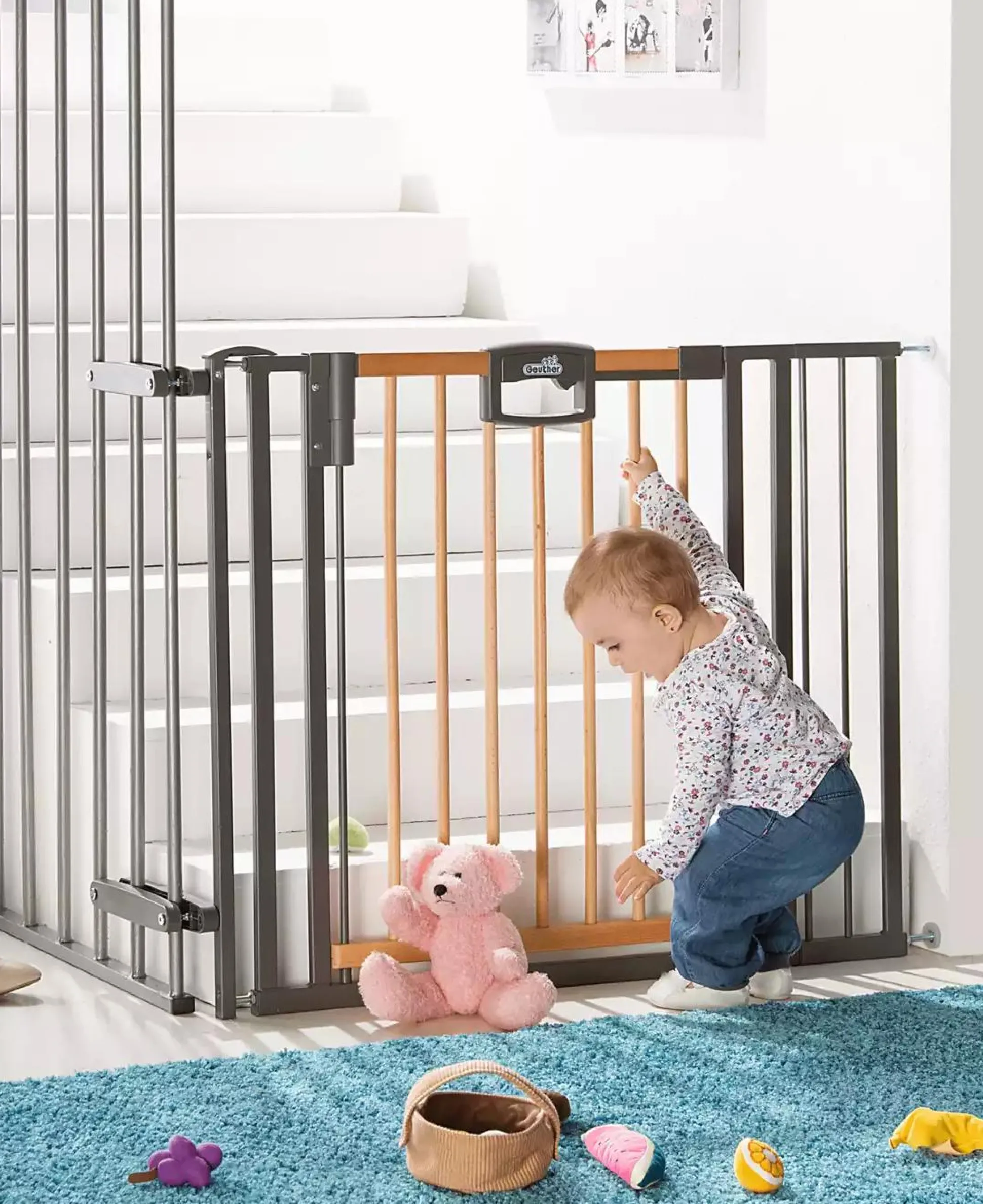 Treppenschutzgitter Easylock Wood Plus 84,5 - 92,5 cm