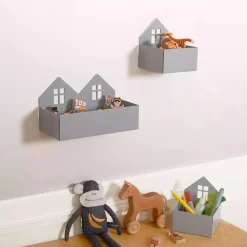 Wandregal & Box Häuser Grau