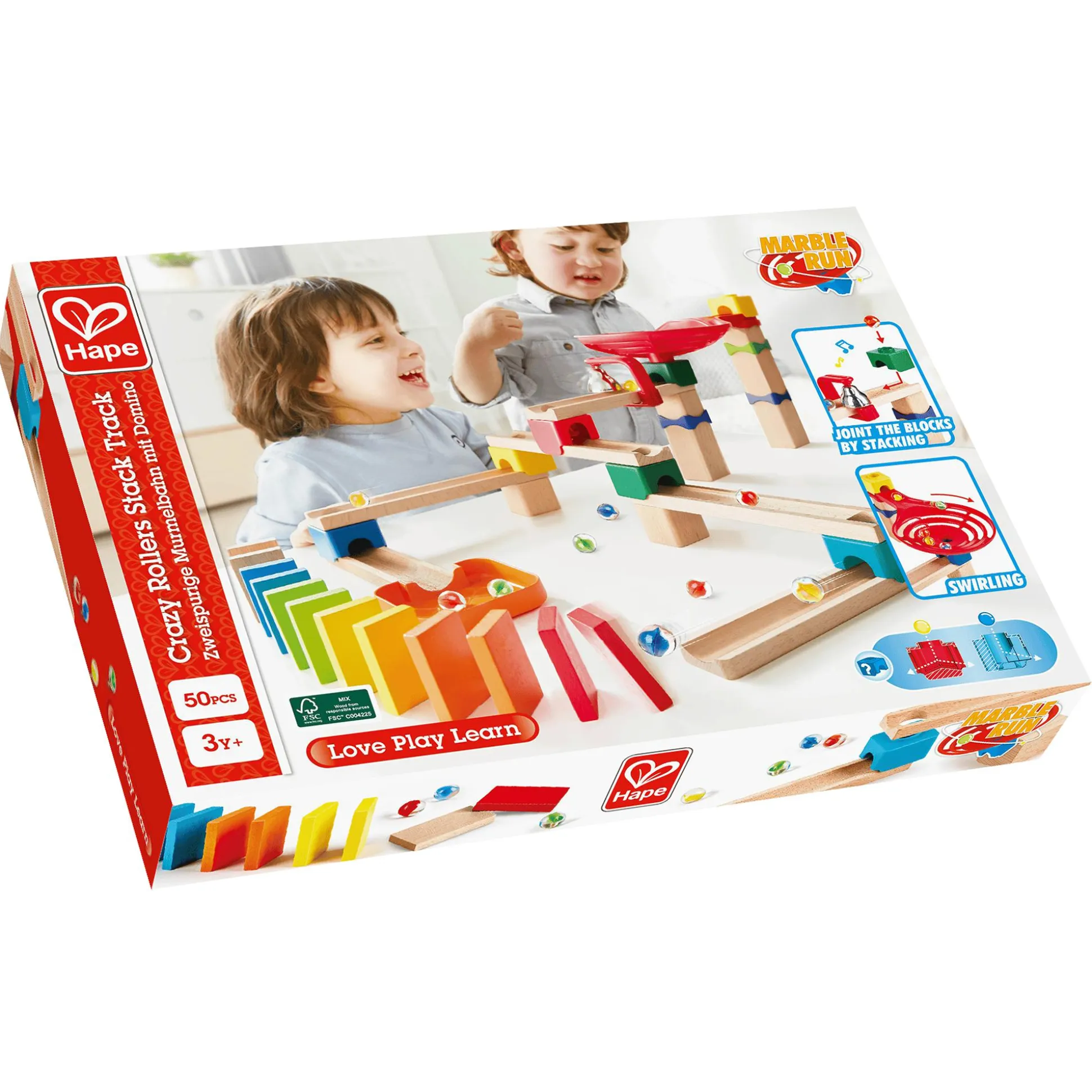 Zweispurige Murmelbahn mit Domino